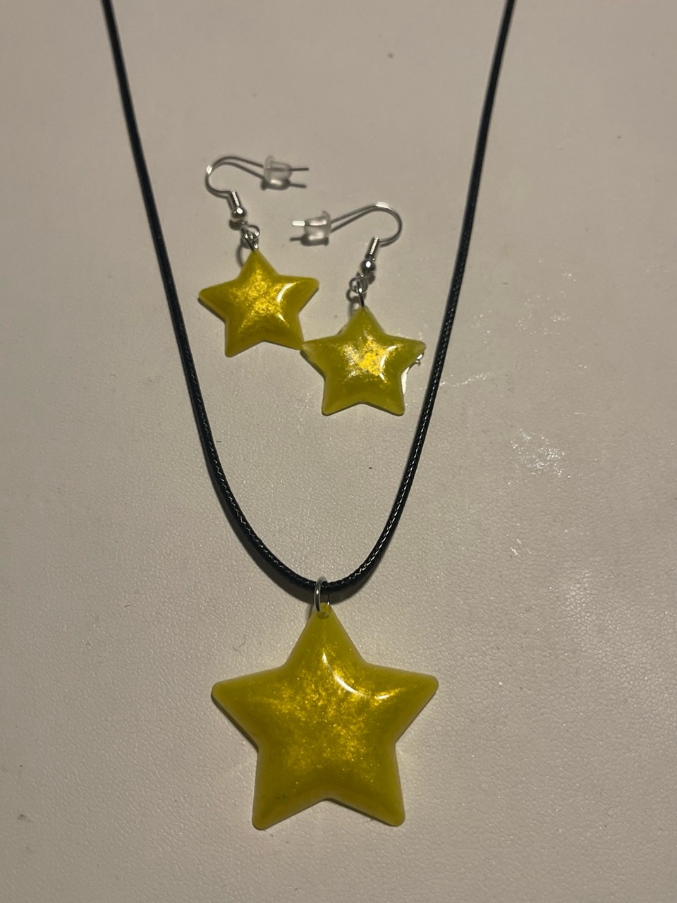 Yellow Star Pendant Necklace And Earrings Set - Women Jewelry